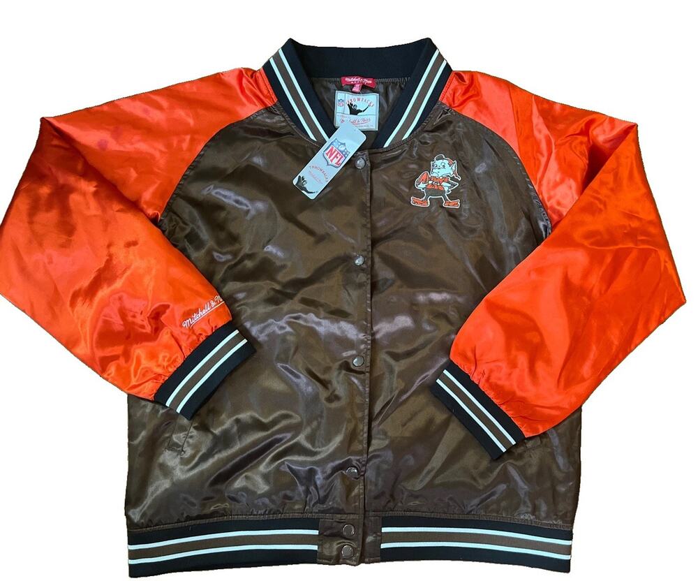 Cleveland Browns Mitchell & Ness Womens 2X Satin Snap Jacket NWT Flaw Read